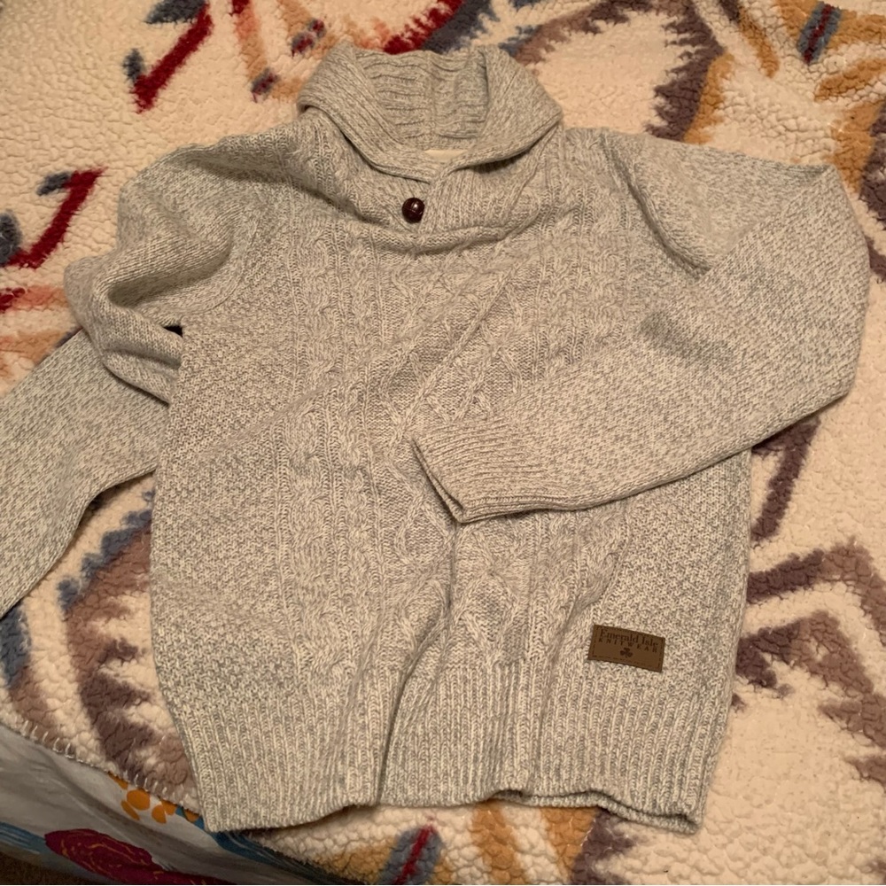 Gorgeous Aran Wool Cableknit shawl collar sweater/ from Ireland